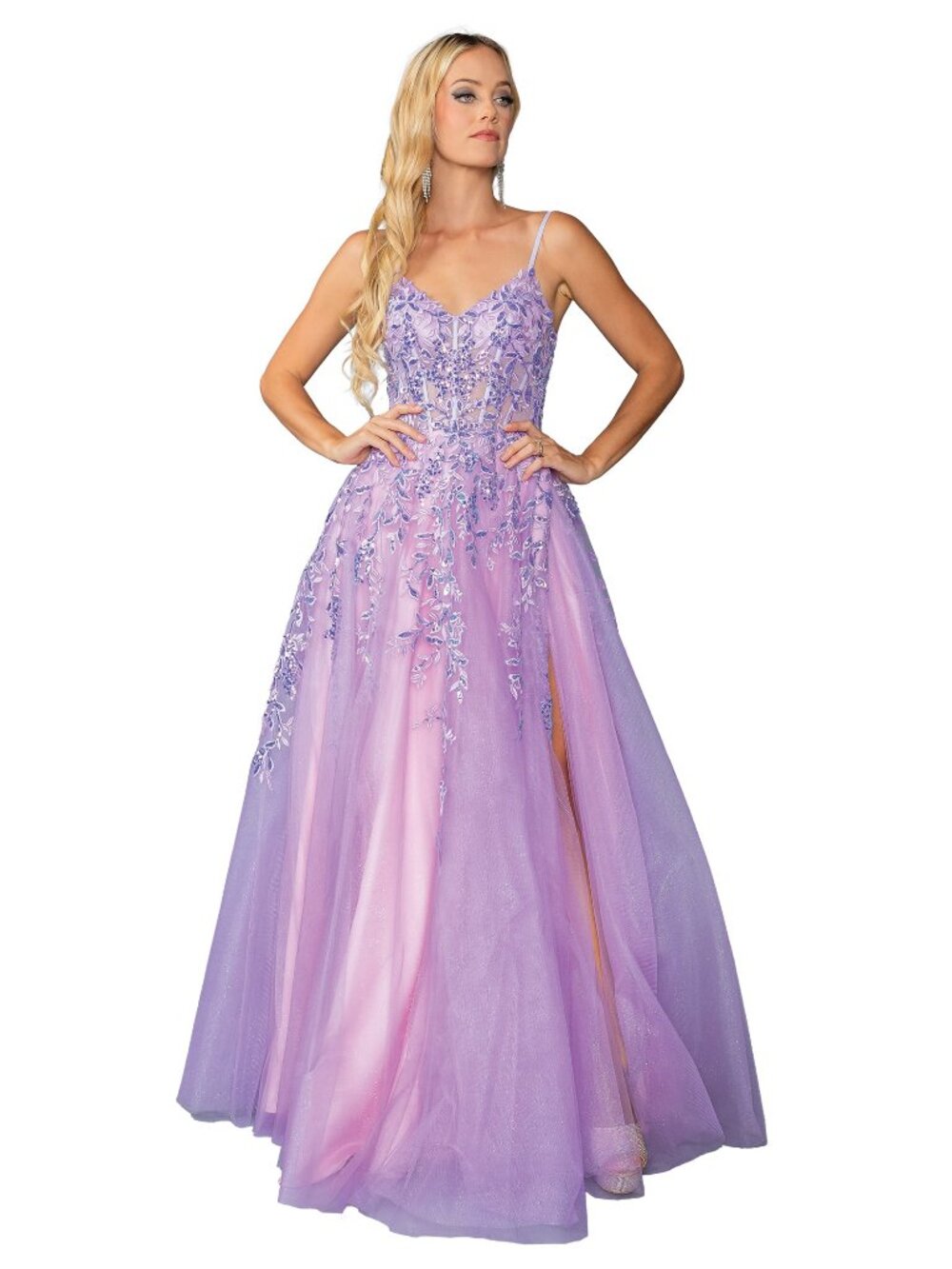 NEW LILAC Sequin V-Neck Prom Gown Floor Length Formal Elegant 4452